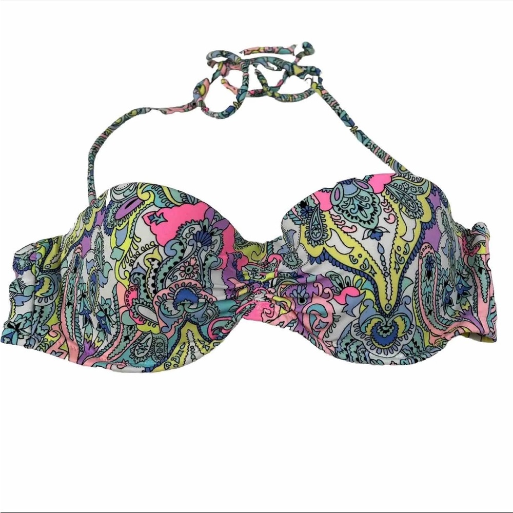Victorias Secret 32B Flirt Bandeau Bikini Top Floral 4SX Pink Purple White #1292